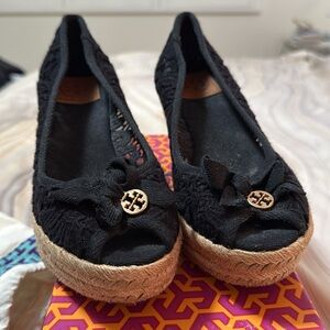 Tory Burch Black  Lace Ballet Flats Wedges, worn once